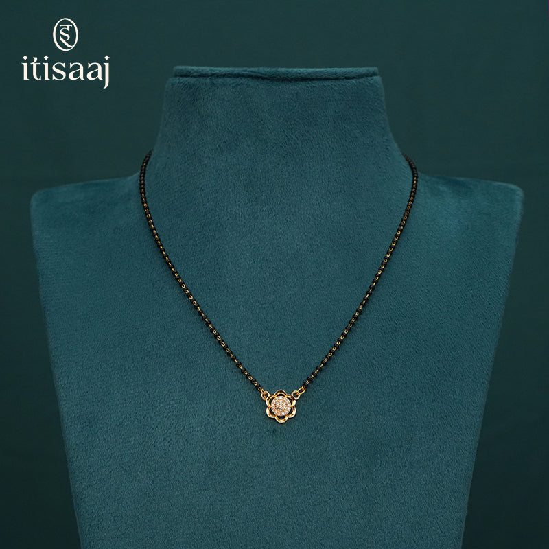 Delicate Floral CZ Studded Micro Gold Plated Short Mangalsutra - 3924