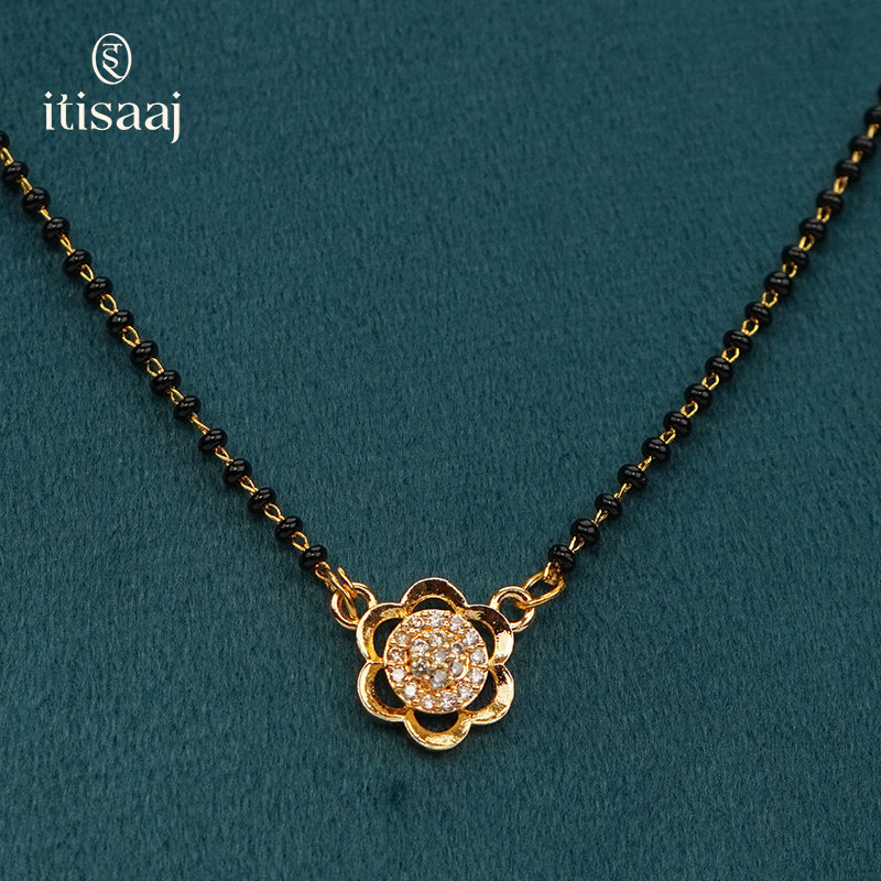 Delicate Floral CZ Studded Micro Gold Plated Short Mangalsutra - 3924