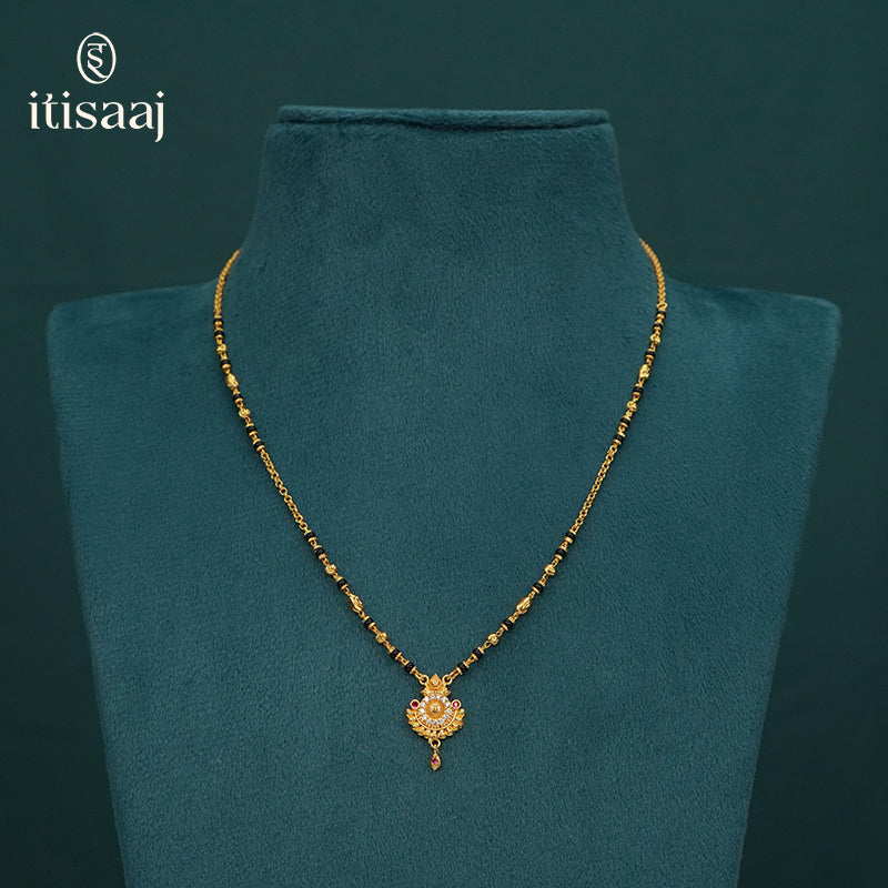 Delicate Micro Gold Plated Floral Pendant Short Mangalsutra - 3674