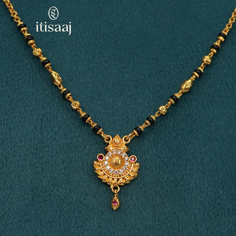 Delicate Micro Gold Plated Floral Pendant Short Mangalsutra - 3674