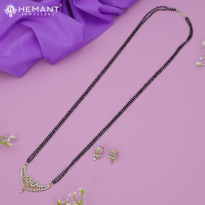 Designer AD Stone Mangalsutra Set with Elegant Crescent Pendant and Matching Studs - 2299