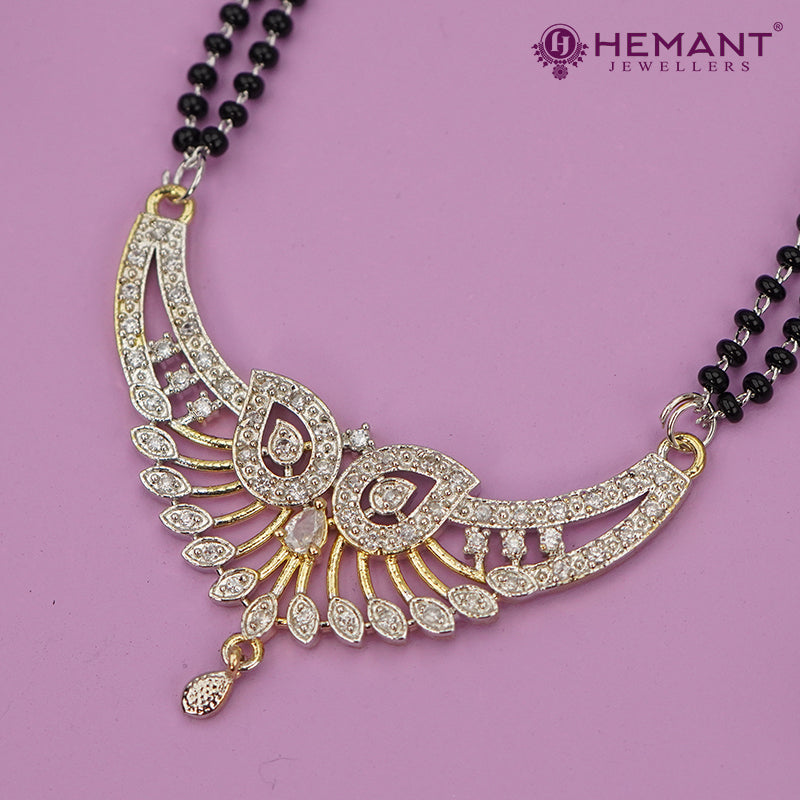 Designer AD Stone Mangalsutra Set with Elegant Crescent Pendant and Matching Studs - 2299