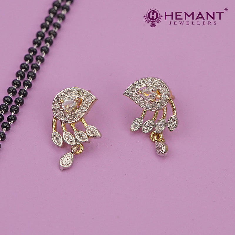 Designer AD Stone Mangalsutra Set with Elegant Crescent Pendant and Matching Studs - 2299