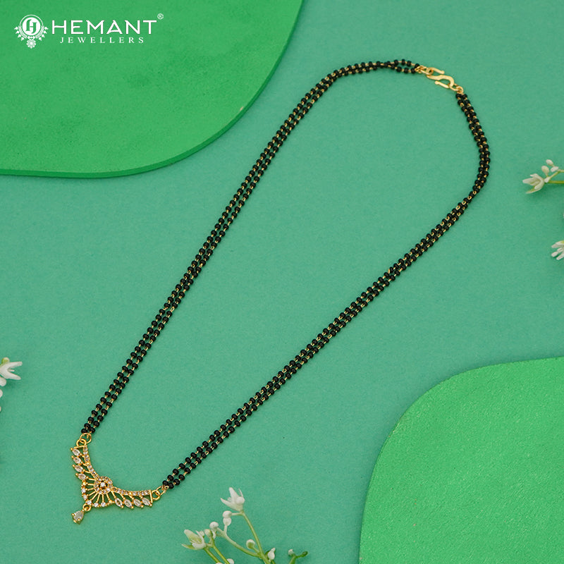 Designer CZ Stone Mangalsutra with Black Beads Chain - 5210