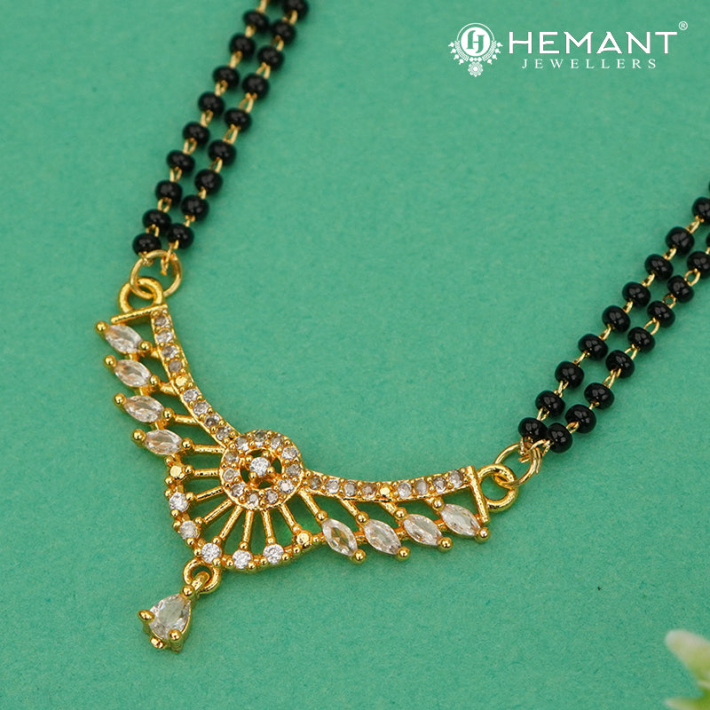 Designer CZ Stone Mangalsutra with Black Beads Chain - 5210