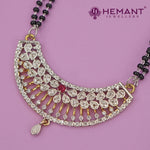 Elegant AD Studded Dual-Tone Long Mangalsutra Set with Crescent Pendant and Stud Earrings - 3675