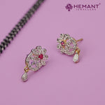 Elegant AD Studded Dual-Tone Long Mangalsutra Set with Crescent Pendant and Stud Earrings - 3675