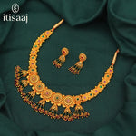 Elegant Antique Gold Plated Floral Necklace Set with Matching Jhumka Earrings - 3796