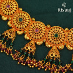 Elegant Antique Gold Plated Floral Necklace Set with Matching Jhumka Earrings - 3796