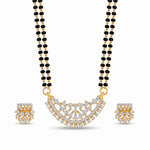 Elegant Crescent Floral Cubic Zirconia Mangalsutra Set with Matching Earrings - 5657