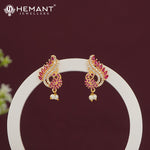 Elegant CZ and Ruby Peacock Drop Earrings - 5255