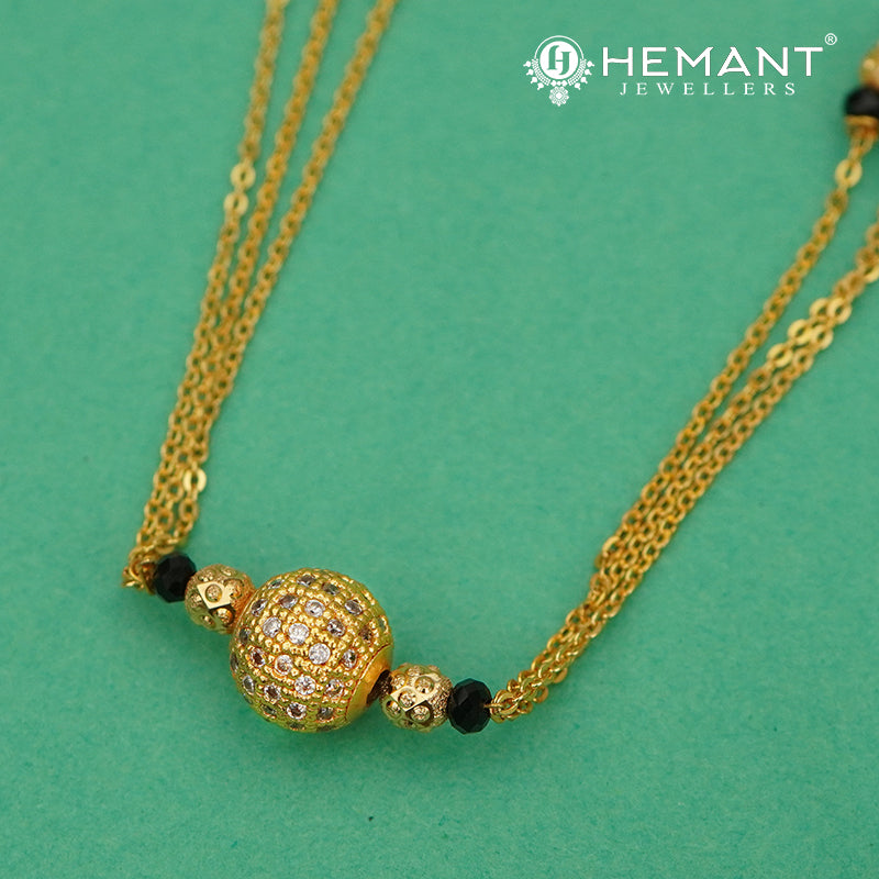 Elegant Designer Short Mangalsutra with CZ Studded Sphere Pendant - 5201