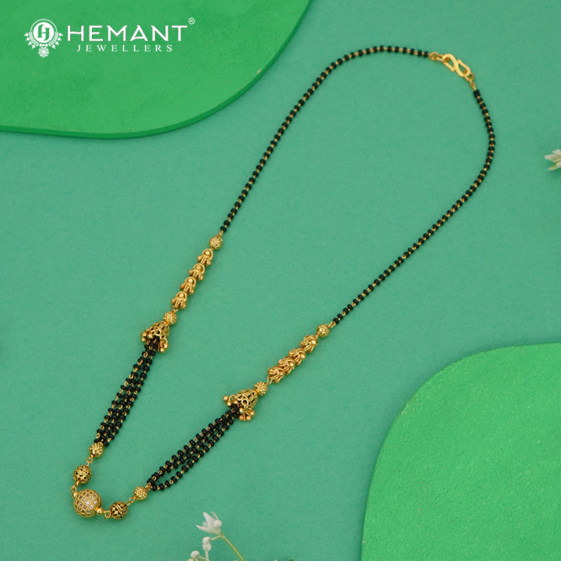 Elegant Double Strand Black Bead Mangalsutra Necklace with CZ Work - 4334