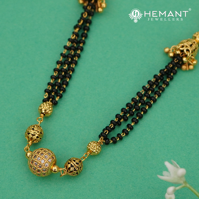 Elegant Double Strand Black Bead Mangalsutra Necklace with CZ Work - 4334