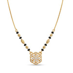 Elegant Floral CZ Pendant Short Mangalsutra with Textured Gold and Black Beads - 5203