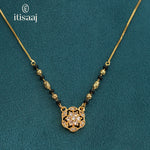Elegant Floral CZ Pendant Short Mangalsutra with Textured Gold and Black Beads - 5203