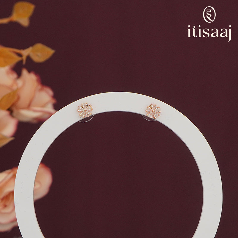 Elegant Floral White Stone Stud Earrings - 5558