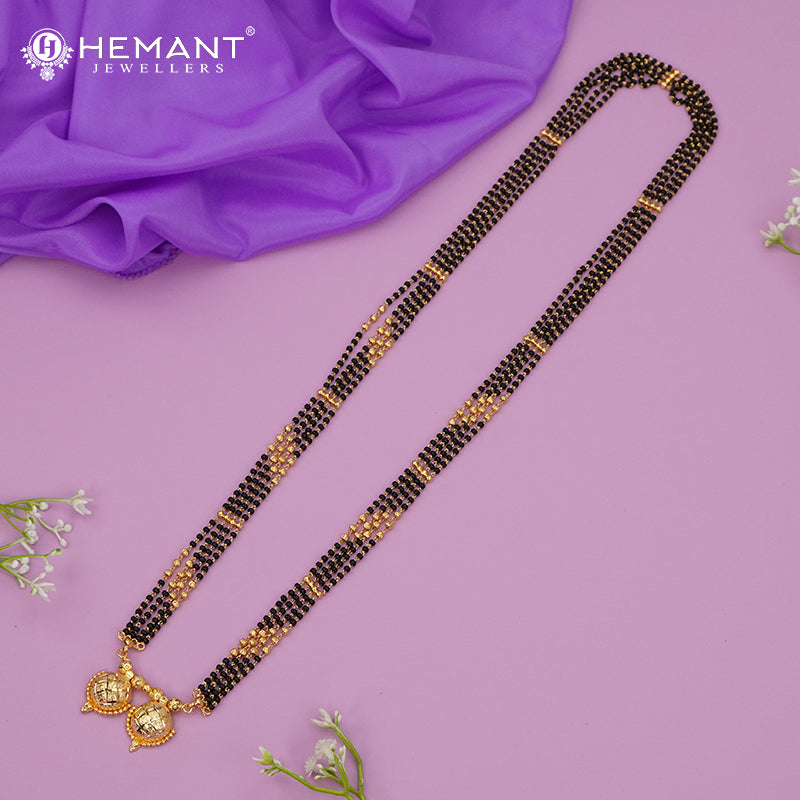 Elegant Four-Strand Long Black Bead Mangalsutra