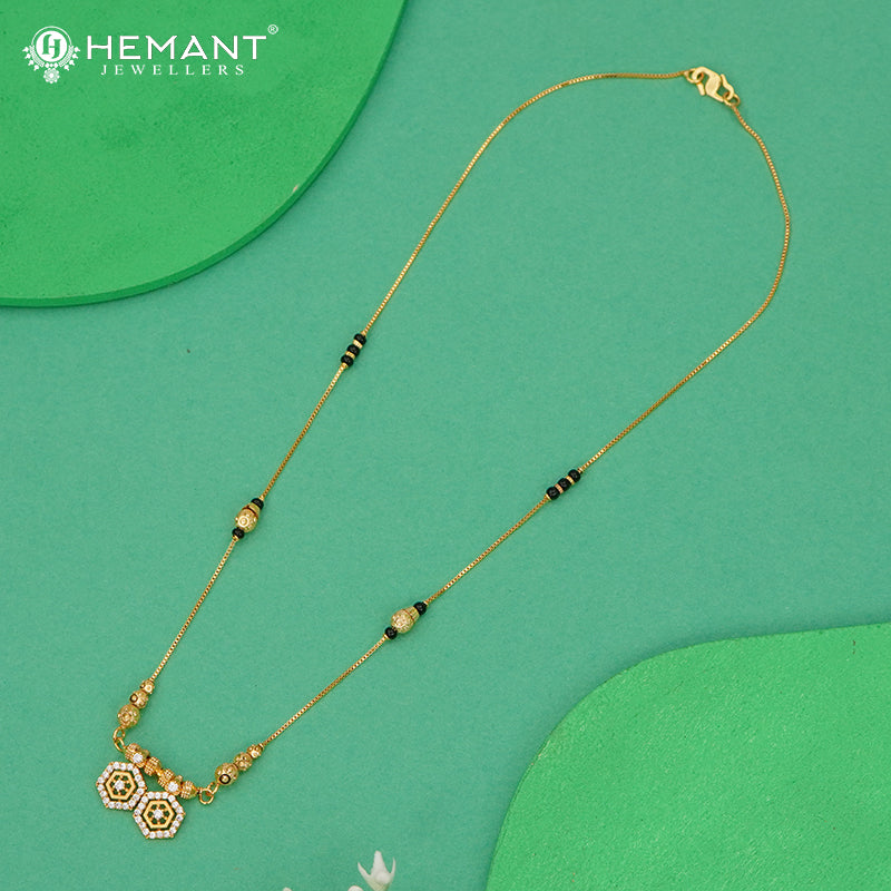 Elegant Gold Plated AD Mangalsutra with Dual Hexagon Pendant | Fancy Short Black Bead Necklace - 4902