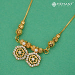 Elegant Gold Plated AD Mangalsutra with Dual Hexagon Pendant | Fancy Short Black Bead Necklace - 4902