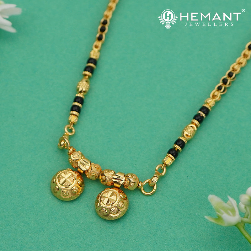 Elegant Gold Plated Short Mangalsutra with Traditional Vati Pendants - 5320