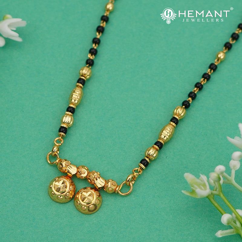 Elegant Gold Plated Short Mangalsutra with Traditional Vati Pendants - 5336