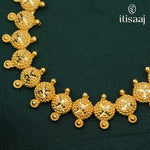Elegant Gold Plated Textured Circular Motif Long Necklace Set with Floral Accents - 5224