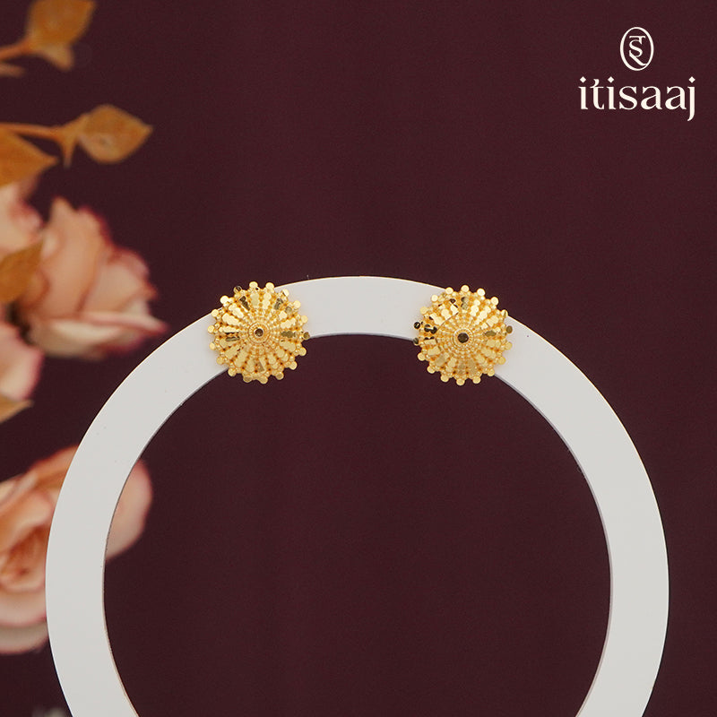 Elegant Intricate Floral Sunburst Micro Gold Plated Stud Earrings - 4771