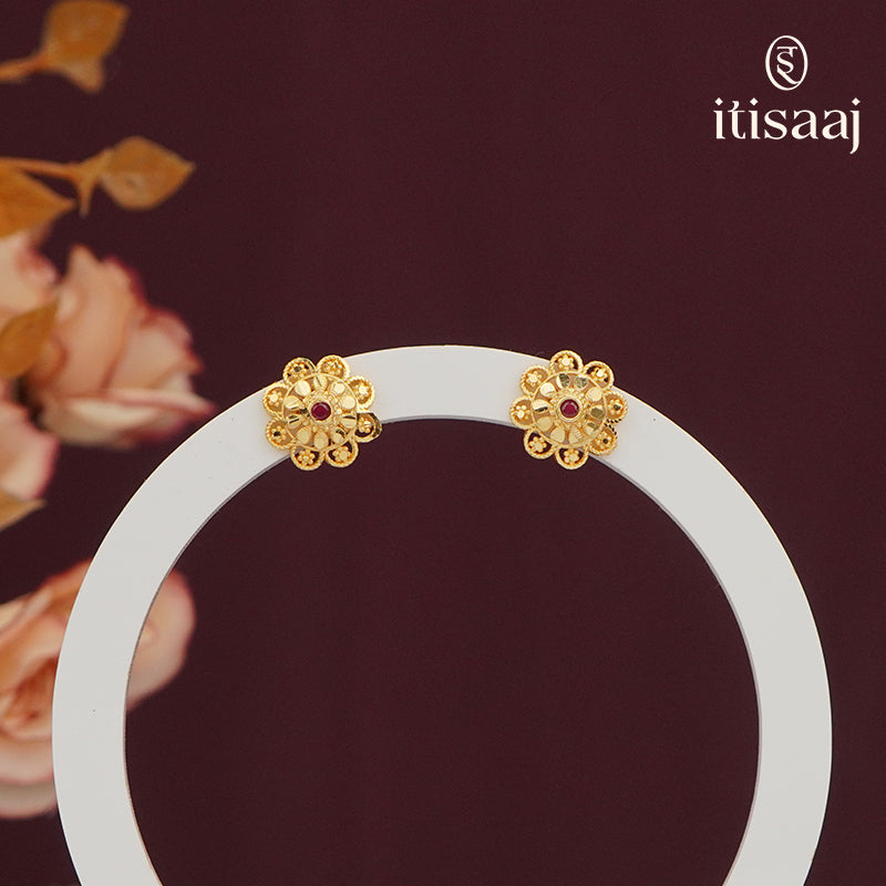 Elegant Intricate Floral Sunburst Micro Gold Plated Stud Earrings - 5550
