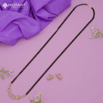 Elegant Long Black Beaded Mangalsutra Set with American Diamond Floral Pendant & Stud Earrings - 5238