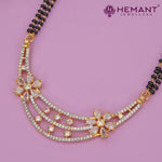 Elegant Long Black Beaded Mangalsutra Set with American Diamond Floral Pendant & Stud Earrings - 5238