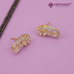 Elegant Long Black Beaded Mangalsutra Set with American Diamond Floral Pendant & Stud Earrings - 5238