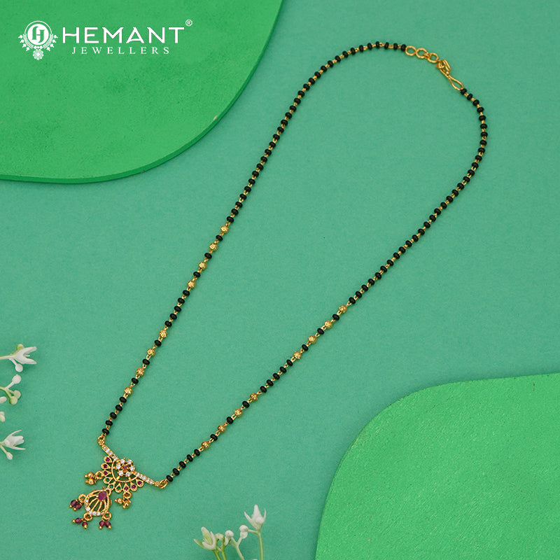 Elegant Mangalsutra with Ruby Red and AD Stone Pendant - 3170