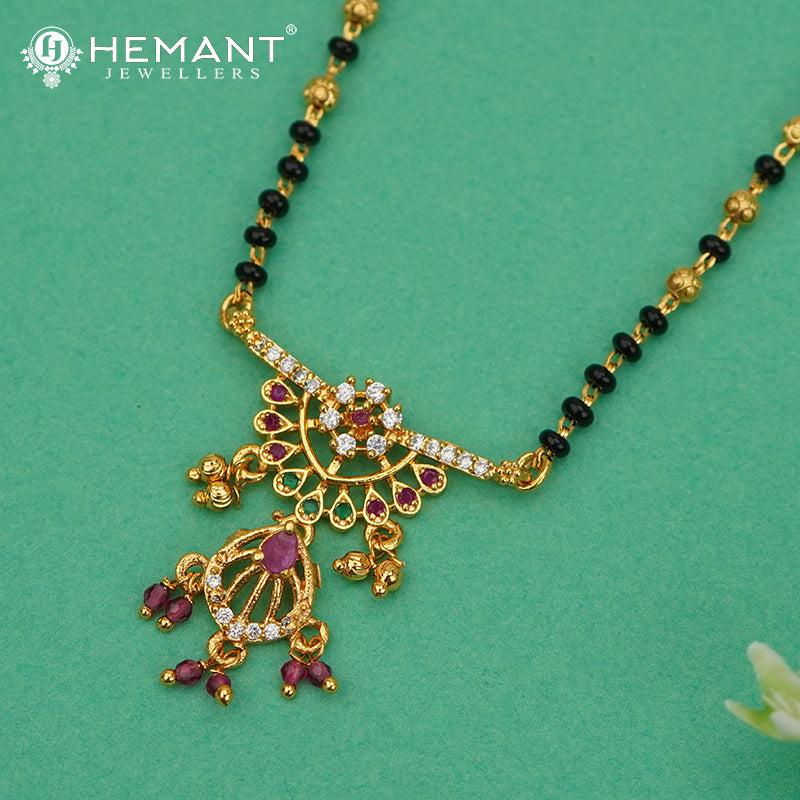 Elegant Mangalsutra with Ruby Red and AD Stone Pendant - 3170