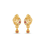 Elegant Micro Gold Plated Drop Earrings with Ruby Red and White Stones - 4303