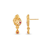 Elegant Micro Gold Plated Drop Earrings with Ruby Red and White Stones - 4303