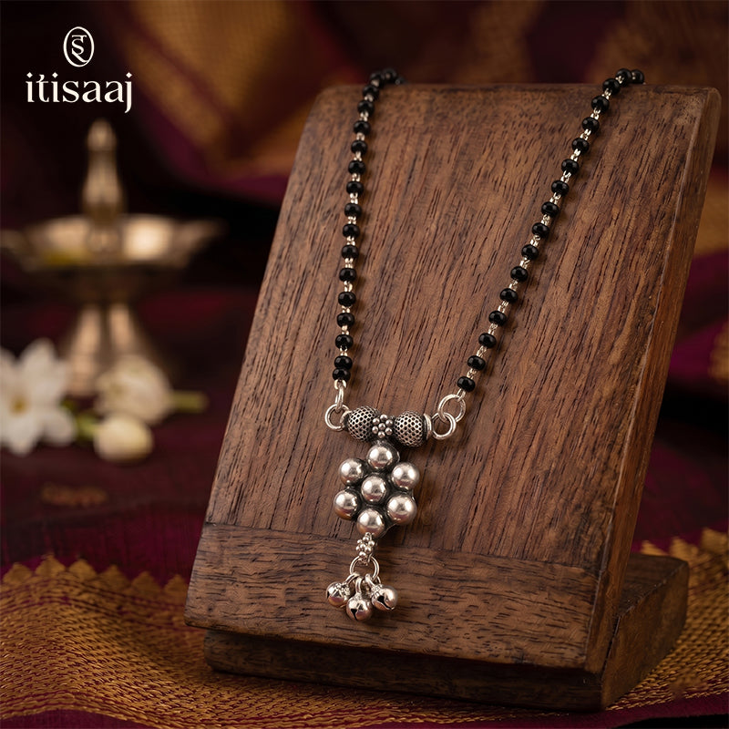 Elegant Oxidized Silver-Plated Kudi Pendant Short Mangalsutra - 4627