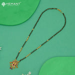 Elegant Peacock Design Short Mangalsutra with Ruby and CZ Stones | Black Bead Necklace - 4295