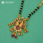 Elegant Peacock Design Short Mangalsutra with Ruby and CZ Stones | Black Bead Necklace - 4295
