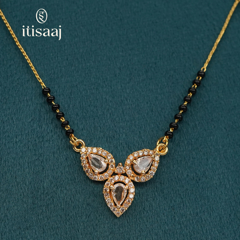 Elegant Pear Drop Stone Studded Micro Gold Plated Short Mangalsutra - 3776
