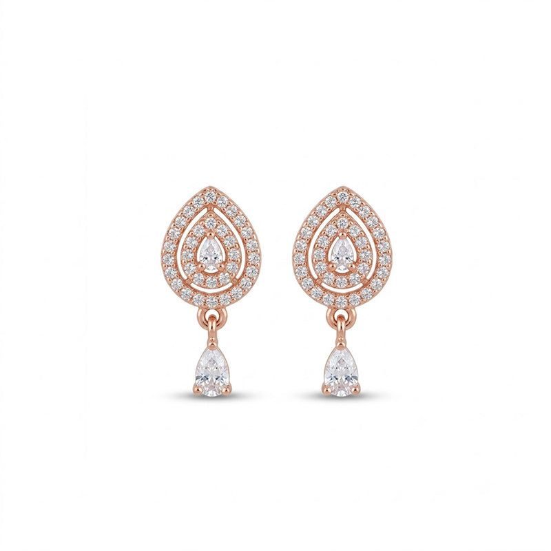 Elegant Rose Gold Pear Shaped Cubic Zirconia Drop Earrings - 5377