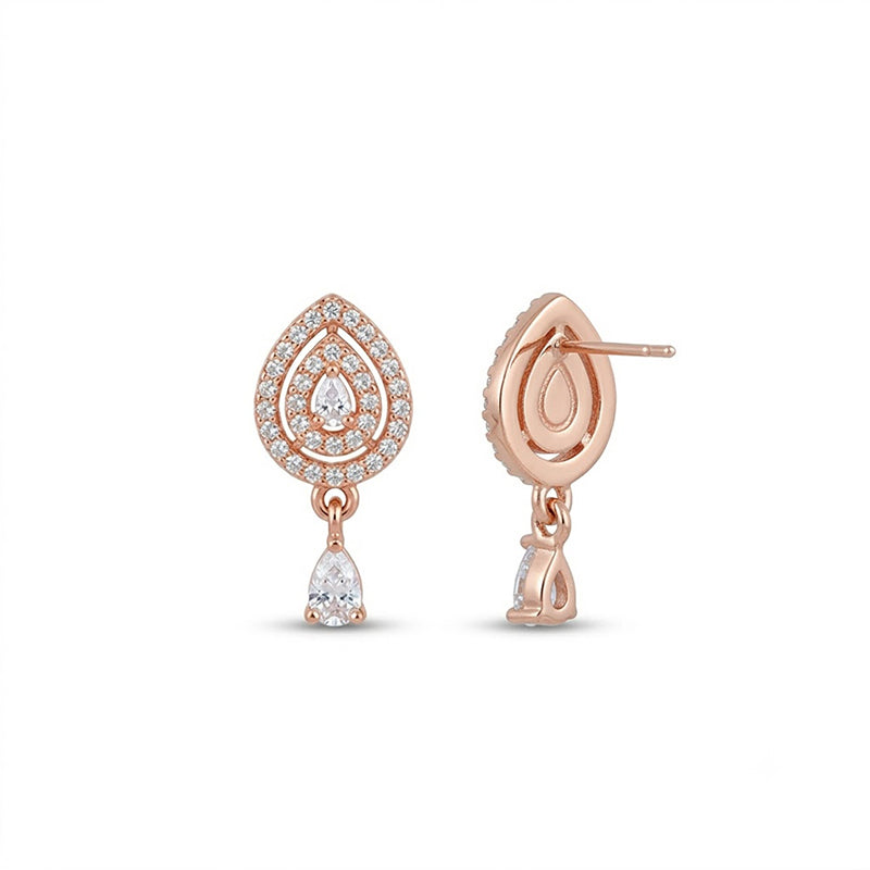 Elegant Rose Gold Pear Shaped Cubic Zirconia Drop Earrings - 5377