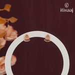 Elegant Rose Gold Plated American Diamond Triangular Fan Stud Earrings - 5570