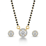 Elegant Round Solitaire Halo American Diamond Mangalsutra Set with Matching Stud Earrings - 5651