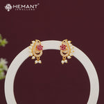 Elegant Ruby Pink CZ Stone Stud Earrings with Dangling Pearls - 5282