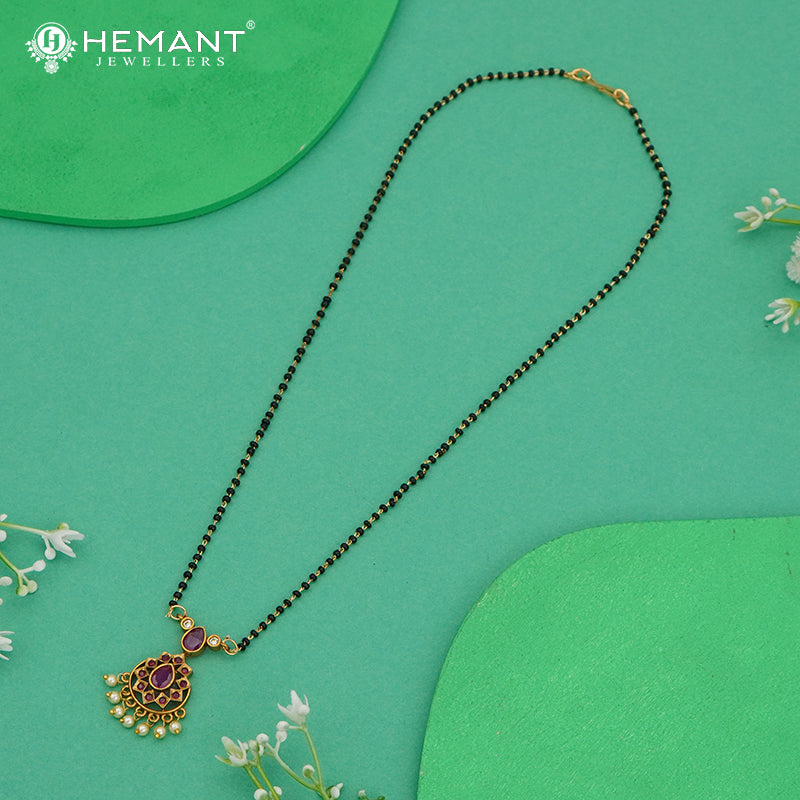 Elegant Ruby Stone Mangalsutra with Traditional Pearl Cluster Pendant - 5340 
