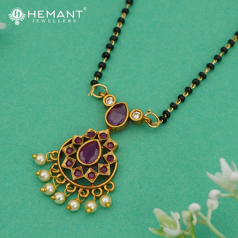 Elegant Ruby Stone Mangalsutra with Traditional Pearl Cluster Pendant - 5340 