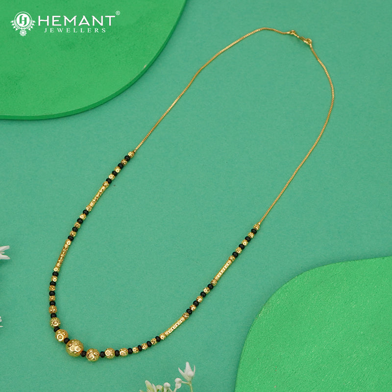 Elegant Short Mangalsutra Necklace with Carved Gold Beads - 4100