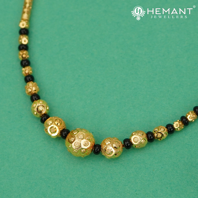 Elegant Short Mangalsutra Necklace with Carved Gold Beads - 4100