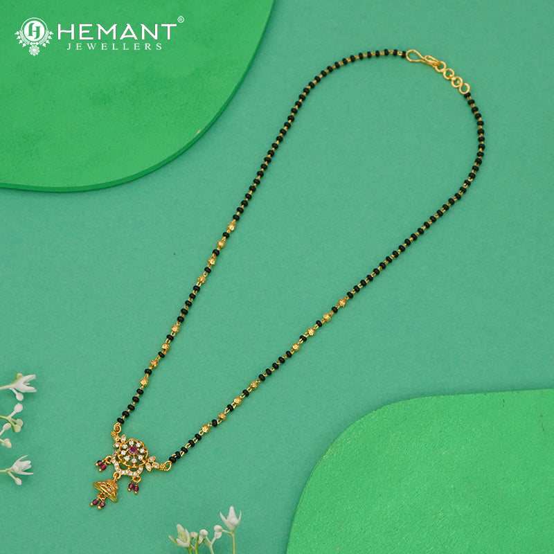 Elegant Short Mangalsutra with Intricate Floral Jhumka Pendant - 1355